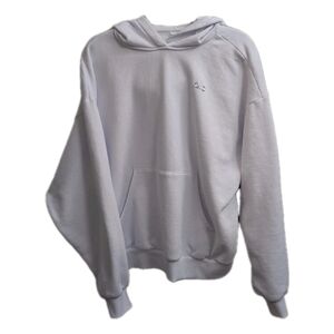 Alo Yoga Accolade Hoodie White Fleece Medium Pullover Sweatshirt *No Drawstring*